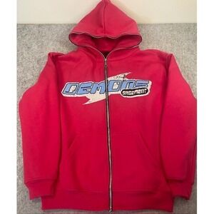 DEMONS BASEMENT Graphic Anime Full Zip Pink Hoodie RARE Y2K Woman's Size XL*NWOT